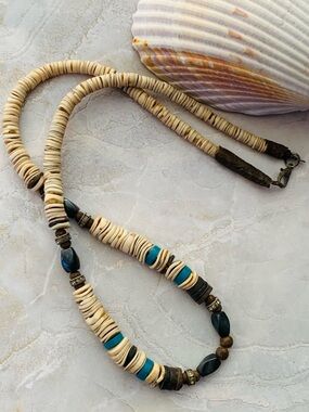 Heishi Shell Wood and Stone Boho Necklace